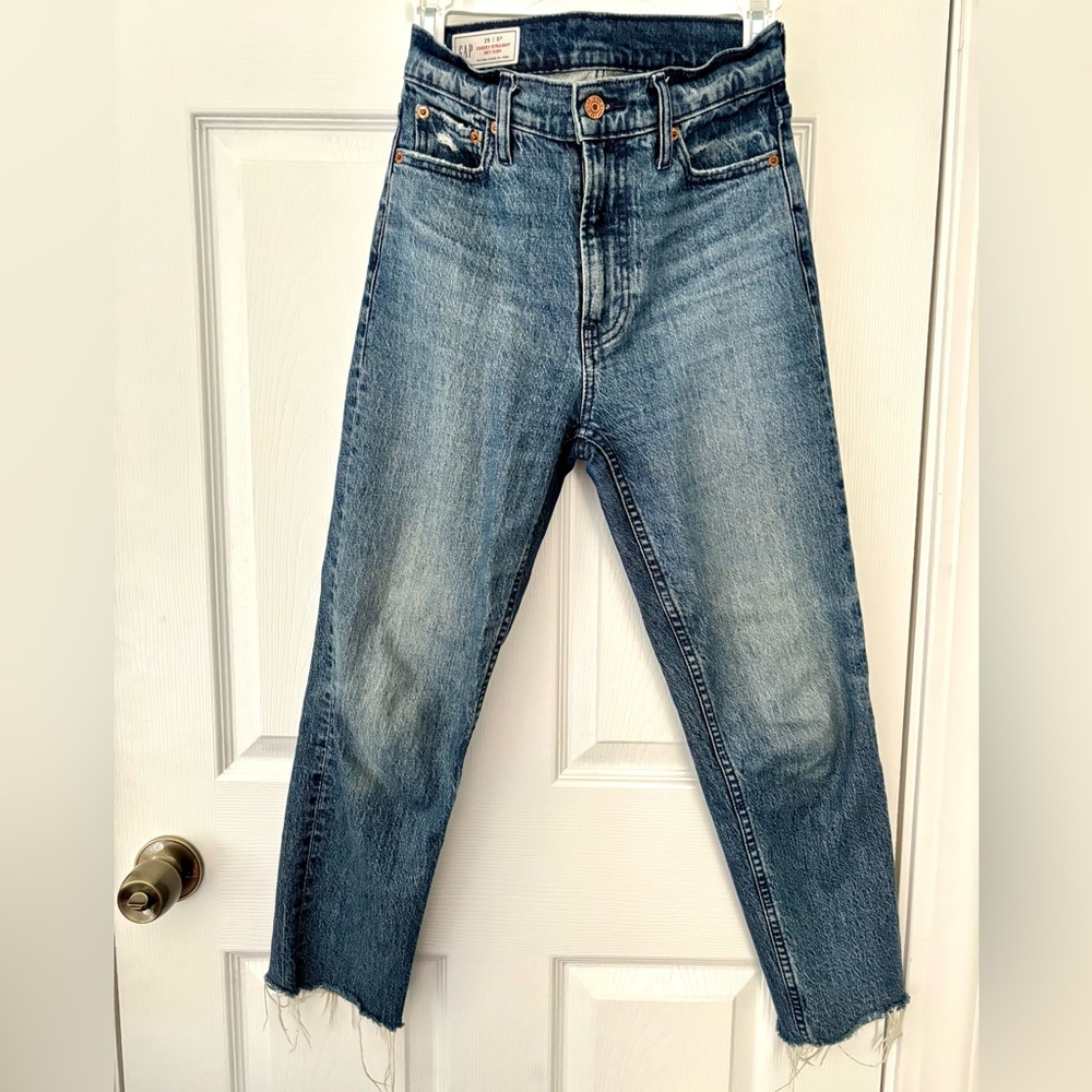 GAP Women’s Blue Cheeky Straight Sky High Jeans, size 0/25 Petite